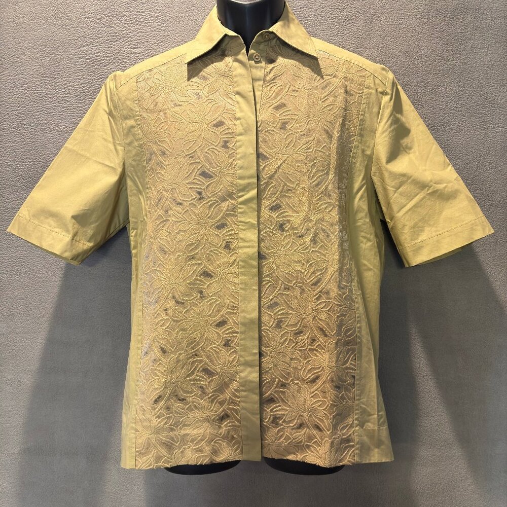COS Lace Panel Blouse Womens 4 Beige Organic Cotton Floral Button Top